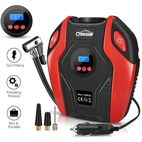 Oasser Air Compressor Tire Inflator Pump Electric Portable Air Infaltor with Digital LCD LED Light Auto Tire Pump 12V DC 150 PSI for Car Truck Bicycle RV and Other Inflatables P6