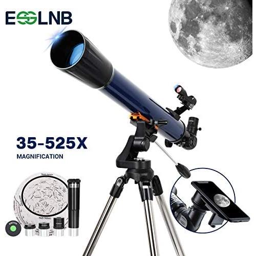 ESSLNB Telescope for Adults 700X70mm with K4/10/20 Eyepieces 525X Telescopes for Kids and Beginners Erect-Image Refractor Telescope with Stainless Steel Tripod Phone Mount and Red Dot Finderscope