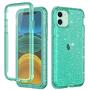 LONTECT for iPhone 11 Case Built-in Screen Protector Glitter Clear Sparkly Bling Rugged Shockproof Hybrid Full Body Protective Case Cover for Apple iPhone 11 6.1 2019, Green Clear/Silver Glitter