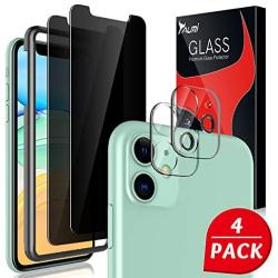 [4 Pack] Tauri 2 Pack Privacy Screen protector + 2 Pack camera lens Protector for iPhone 11 Tempered Glass Screen Protector 6.1-inch, Bubble Free, Peep/Glare/Scratch-resistant