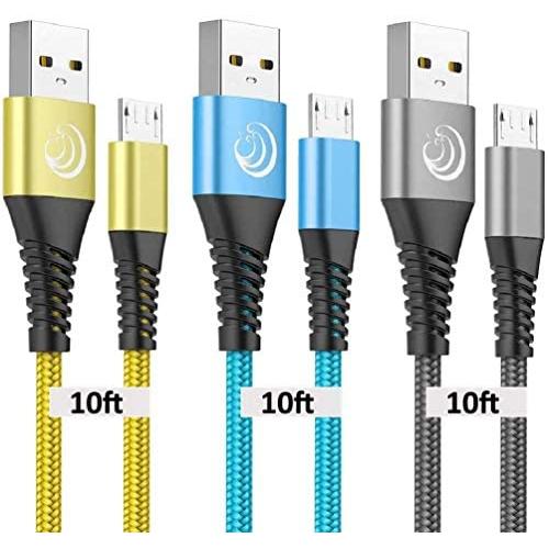 Micro USB Cable, 10FT Android Charger Cable Yosou Charging Cord 3Pack Extra Long Charging Cables Nylon Charger Cord for Samsung Galaxy S7 S6 S5 J7 J7V J5 J3 J3V Note 5, LG K40, Moto G5, PS4, Tablet