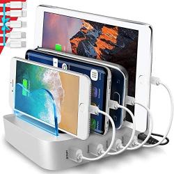 Poweroni USB Charging Station Dock - 4-Port - Fast Charge Docking Station for Multiple Devices - Multi Device Charger Organizer - Compatible with Apple iPad iPhone and Android Cell Phone and Tablet