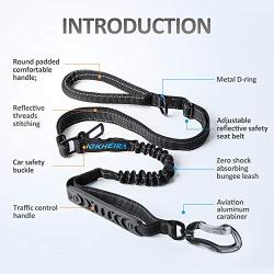 IOKHEIRA Dog Leash, 4-in-1 Multifunctional Dog Leashes for Medium & Large Dogs with Car Seat Belt, 4-6 FT Strong Bungee Dog Leash (Black, Bungee Dog Leash with Safety Seatbelt)