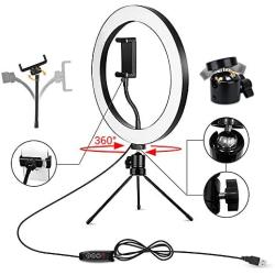 Ring Light with Tripod Stand and Phone Holder, 10 inch Desktop Circle Light with 3 Lighting Colors and 10 Brightness, Portable Halo Light for YouTube, Makeup, Live Streaming, Video Shooting