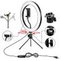 Ring Light with Tripod Stand and Phone Holder, 10 inch Desktop Circle Light with 3 Lighting Colors and 10 Brightness, Portable Halo Light for YouTube, Makeup, Live Streaming, Video Shooting