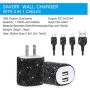 SAVORI Dual USB Wall Charger, Bling Rhinestones Wall Charger Plug Power Adapter with USB 3-in-1 Multi Charging Cable Compatible with iPhone iPad Android Type C Phones (Black)