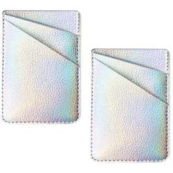 uCOLOR Two Pack Phone Card Holder PU Leather Iridescent Silver Wallet Pocket Credit Card ID Case Pouch 3M Adhesive Sticker on Phone Samsung Galaxy Android Smartphones(fit for 4.7" Phone or Above)
