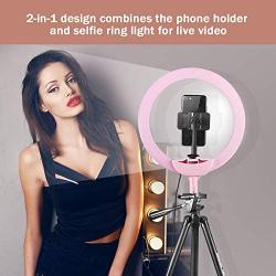 10" Selfie Ring Light with 50" Extendable Tripod Stand & Flexible Phone Holder for Live Stream/Makeup, UBeesize Mini Led Camera Ringlight for YouTube Video, Compatible with iPhone/Android (Pink)