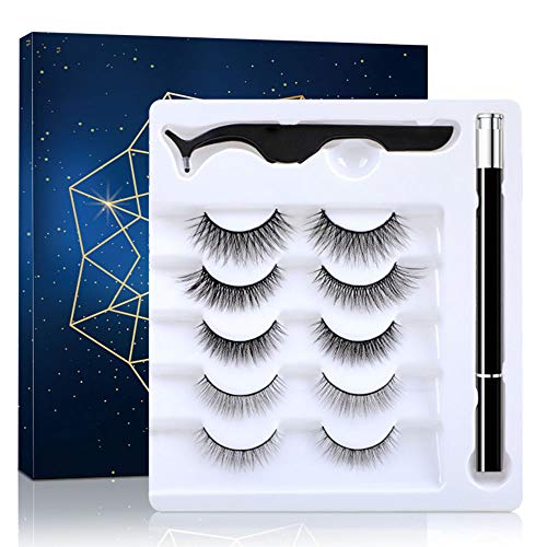 5 Pairs Lashes and Eyeliner Set Upgraded Reusable Waterproof Eyeliner and 3D False Lashes with Tweezer Kit