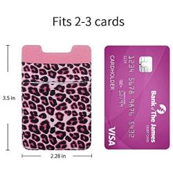 SHANSHUI Card Holder for Back of Phone, 2 Pack Phone Stick On Wallet Pocket Pouch for Credit Card Compatible with iPhone, Samsung Galaxy and Most Smartphones - Rose Red Cheetah