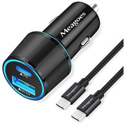 Meagoes USB C Car Charger, 36W 2-Port Fast Charging Adapter with PD&QC3.0 Compatible for Samsung Galaxy S20 Plus/Ultra/S20/S10/Note 10, iPad Pro, Google Pixel 4XL/3, iPhone 11/Pro/Max -3ft Type C Cord