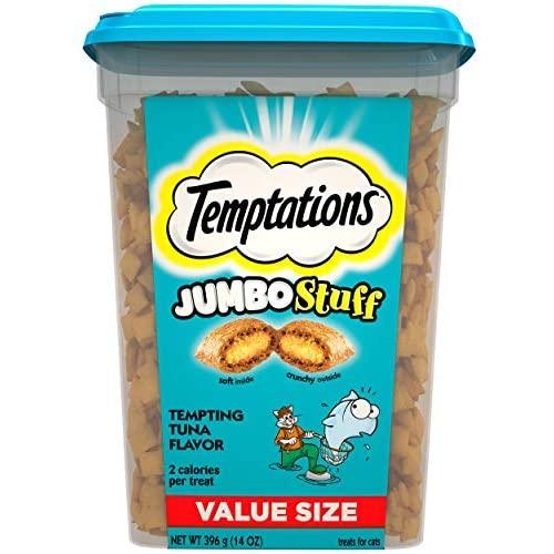 TEMPTATIONS Jumbo Stuff Crunchy and Soft Cat Treats, 14 oz. Tub