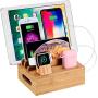 WXTOOLS Bamboo Wood Desk Organizer for Multiple Devices, Charging Stations Accessories Docking Cradle Holder Compatible Cell Phone, Tablet, Apple Watch, Airpods