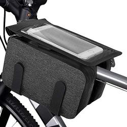 MoKo Bike Front Frame Bag, Bicycle Top Tube Bag Bike Phone Mount Bicycle Waterproof Phone Dry Bag with Touch Screen Cycling Pack Bike Pack Accessories for Bike for Mountain Road Bikes - Black & Gray