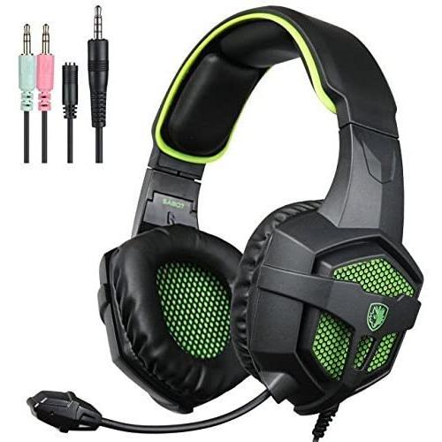 Sades SA807 Stereo Sound Over Ear 3.5mm Wired Gaming Headset Headphone with Microphone for PC/Mac/PS4 /Laptop/ipad/iPod/Mobile Phones(Blue Green)