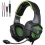 Sades SA807 Stereo Sound Over Ear 3.5mm Wired Gaming Headset Headphone with Microphone for PC/Mac/PS4 /Laptop/ipad/iPod/Mobile Phones(Blue Green)