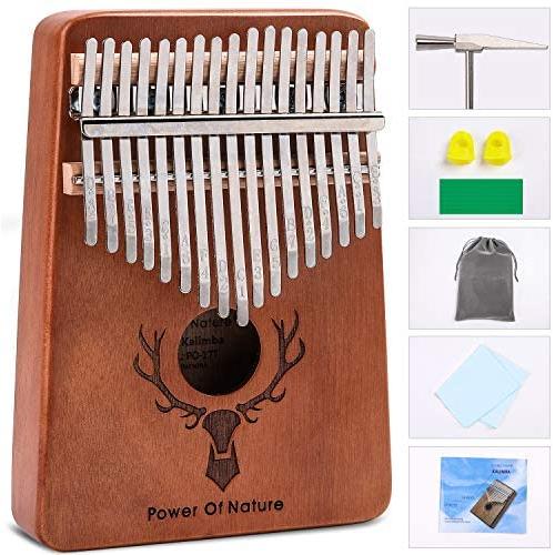 Pon Kalimba 17 Keys Thumb Piano - Portable Mbira Sanza Wood Finger Keyboard Piano for Kids Adult Beginners, with Study Instruction and Tune Hammer