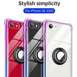 ANSIWEE iPhone SE 2020 Case, iPhone 8 Case, Metal Ring Kickstand Work with Magnetic Car Mount Designed Case Drop Protection Bumper and Clear Hard Back Cases for iPhone SE 2nd 4.7 Inch Purple Blue