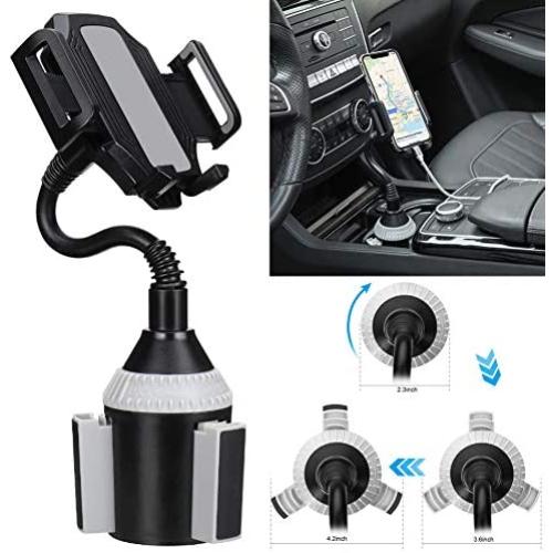MOTOBA Gooseneck Cup Holder Phone Mount, Adjustable Car Phone Cup Holder for iPhone 11 Pro/XR/XS Max/X/8/7 Plus/6s/Samsung S10+/Note 9/S8 Plus/S7 Edge (Gray)