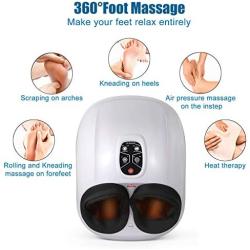 QUINEAR Shiatsu Foot Massager with Heat Compression and Deep Kneading Massage for Circulation and Pain Relief - 6 Massage Intensities 2 Kneading Speeds 2 Heating Levels (White)