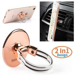 Phone Ring Holder Stand, 2 in 1 Universal Air Vent Car Phone Mount and Phone Finger Grip Ring with Strong Sticky Gel Pad Compatible with iPhone X/8/7/6s/Plus, Galaxy S9/S8/S7 (Rose Gold)