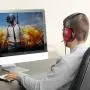 Pacrate Gaming Headset for PS4 Xbox One PC with Noise Cancelling Microphone Stereo Surround Sound Headphone with LED Light Intense Bass for Computer Laptop Mac (Black Red)