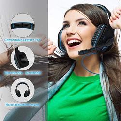 Gaming Headset for PC PS4 Xbox One Tablet Mac Smart Phone Gaming Headphone with Noise Canceling Mic,Bass Surround,Soft Memory Earmuffs （Black/Blue）