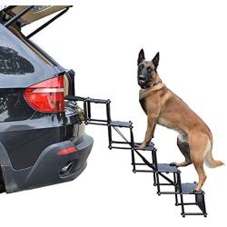 Heeyoo Upgraded Nonslip Car Dog Steps, Portable Metal Fram Large Dog Stairs for High Beds, Trucks, Cars and SUV, Lightweight Folding Pet Ladder Ramp with Wide Steps can Support 150 Lbs Large Dogs