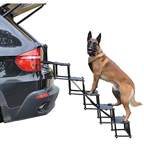 Heeyoo Upgraded Nonslip Car Dog Steps, Portable Metal Fram Large Dog Stairs for High Beds, Trucks, Cars and SUV, Lightweight Folding Pet Ladder Ramp with Wide Steps can Support 150 Lbs Large Dogs