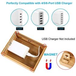 Bamboo Charging Station Dock for 4/5 / 6 Ports USB Charger,Desktop Docking Station Organizer for Cellphone,Smart Watch,Tablet(5 Charging Cables Included,No Power Supply)