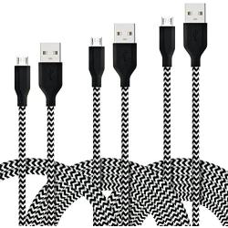 Fasgear Micro USB Cables, 3 Pack-3ft,6ft,10ft Quick Charge USB 2.0 to Micro USB Charger Braided Compatible for Galaxy S7 Edge S6, HTC, LG, Android Smartphone, PS4, Fire Kindle and More (Black)