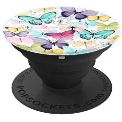 Cute Butterflies White Pink Yellow Teal Purple Black Design PopSockets Grip and Stand for Phones and Tablets