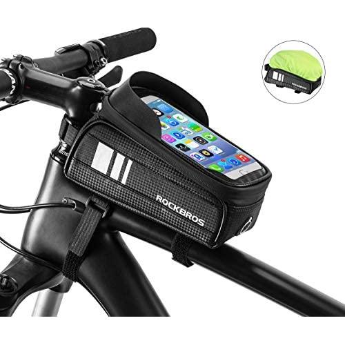ROCKBROS Bike Phone Bag Waterproof Bicycle Frame Bag Pannier Top Tube Touch Screen Cycling Phone Case Holder for iPhone X XS 8 7 Plus Cellphone Below 6.5 Inches