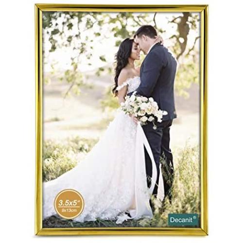 decanit Gold Metal Thin Edge 3.5x5 Picture Frames, Gold Thin Profile Photo Frame 3.5 by 5 Inch,Wall Mount or Tabletop