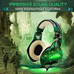 ShinePick 3.5mm PS4 Gaming Headset Wired Bass Stereo Noise Isolation Gaming Headphone with Mic and LED Lights for Xbox one, Playstation 4, Laptop, PC(Camo)