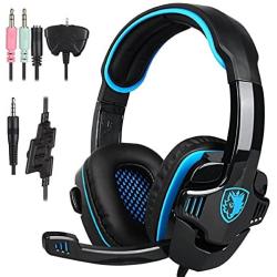 Stereo Gaming Headphone, SADES SA708GT PS4 Gaming Headphone with Microphone (Blue)