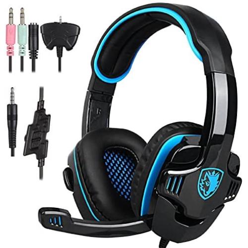 Stereo Gaming Headphone, SADES SA708GT PS4 Gaming Headphone with Microphone (Blue)