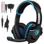 Stereo Gaming Headphone, SADES SA708GT PS4 Gaming Headphone with Microphone (Blue)