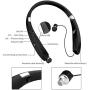Bluetooth Headphones, Bluetooth Headset Foldable Neckband Wireless Headset with Retractable Earbuds, Bluetooth V4.1, 16 Hours Playtime, Sports Sweatproof Noise Cancelling Earphones with Mic (Black)
