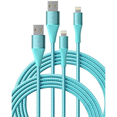 iPhone Charger 6ft 2 Pack, Xcentz Apple MFi Certified Lightning Cable Nylon Braided High-Speed Data Sync Cord with Metal Connector for iPhone 11/11 Pro/Pro max/X/XS/XR/XS Max, iPad Mini/Air, Blue