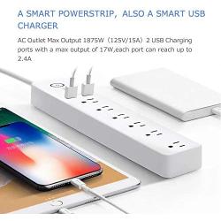 VASTFAFA 6-Outlet Surge Protector Power Strip with 2 Fast Charging USB Port,Desktop Charging Station 4.5 ft Extension Cord for Cruise Ship, Dorm Room Multi Plug Extender (White)