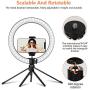 10.2" Selfie Ring Light with Stand, Phone Holder and Bluetooth Remote, LED Circle Light Ring for Live Stream/Makeup, Desktop Halo Camera Ringlight for YouTube Video/Photography/iPhone/Android/Laptop