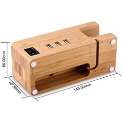 USB Charging Stand - Tendak Phone Stand with 3 USB Port Bamboo Wood Charging Dock Station for 38mm and 42mm Apple Watch & iPhone 6 6 Plus 5S 5 7 7 Plus and Other Smartphone