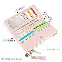 Wallets for Women Leather Cell Phone Case Holster Bag Long Slim Credit Card Holder Cute Minimalist Coin Purse Thin Large Capacity Zip Clutch Handbag Wallet for Girls Ladies (Black)