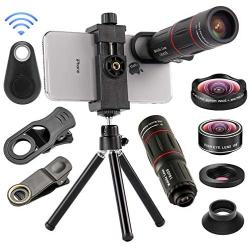 4 in 1 Cell Phone Camera Lenses Kit, 18X Telescopic Zoom Lens/4K HD Super Wide Angle/Macro/Fisheye Lens/Tripod/Camera Shutter Compatible with iPhone Xs Max 8 7 6 Plus, Samsung HTC Moto and More