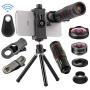 4 in 1 Cell Phone Camera Lenses Kit, 18X Telescopic Zoom Lens/4K HD Super Wide Angle/Macro/Fisheye Lens/Tripod/Camera Shutter Compatible with iPhone Xs Max 8 7 6 Plus, Samsung HTC Moto and More