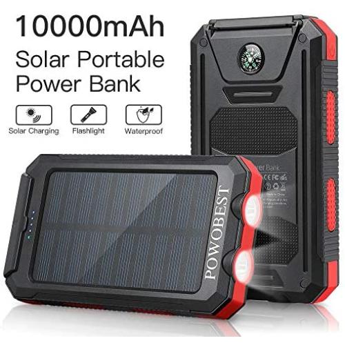 Solar Cell Phone Charger 10000mAh, POWOBEST Waterproof Solar Power Bank with Dual USB, External Backup Battery Pack for Smartphones, Portable Solar Panels with Flashlight & Compass Solar Cell Phone Charger 10000mAh, POWOBEST Waterproof Solar Power Bank with Dual USB, External Backup Battery Pack for Smartphones, Portable Solar Panels with Flashlight & Compass