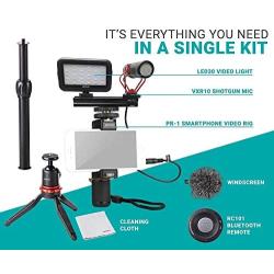 Movo Smartphone Video Kit V1+ Vlogging Kit with Tripod, Grip, Shotgun Microphone, LED Light and Wireless Remote - YouTube Equipment Compatible with iPhone, Android Samsung Galaxy, Note - Vlogging Gear