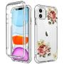SKYLMW iPhone 11 Case 2019 6.1 inch,[Built in Screen Protector] Full Body Shockproof Dual Layer High Impact Protective Hard Plastic & Soft TPU with Phone Tough Cover Cases for Women Men,Flowers/Clear