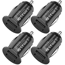 USB Car Charger[4-Pack],Bralon Mini 24W/4.8A Dual USB Fast Car Charger Flush Fit Compatible with iPhone 11/11 Pro/XS/Xr/X/8 7 6 S Plus,Galaxy Note S10 S9 S8 S7,iPad,Mp3&More